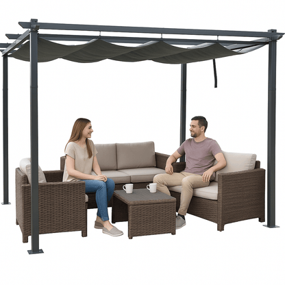 Prieel – Tuinpaviljoen – Overkapping – Partytent – Pergola – Uitschuifbaar Waterafstotend Dak – Stalen Frame 3x4m Antraciet