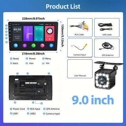 Autoradio – Multimedia Speler – Car Stereo – GPS Navigatie – 2 DIN – 9 Inch Touchscreen – Android 13 – Achteruitrijcamera