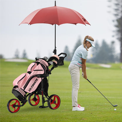Golf Trolley – Golfkar – Golfkarretje – Golfwagen – Golf Caddy – Inklapbaar – Verstelbare Handgreep & Zitje – Stalen Frame – EVA Wielen – Rood