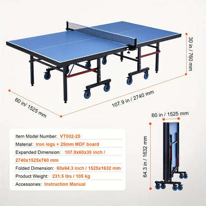 Tafeltennistafel – Pingpongtafel – Speeltafel – Pingpongtafel Binnen – Inklapbare Tafel – Aluminiumlegering – Compact Opbergbaar