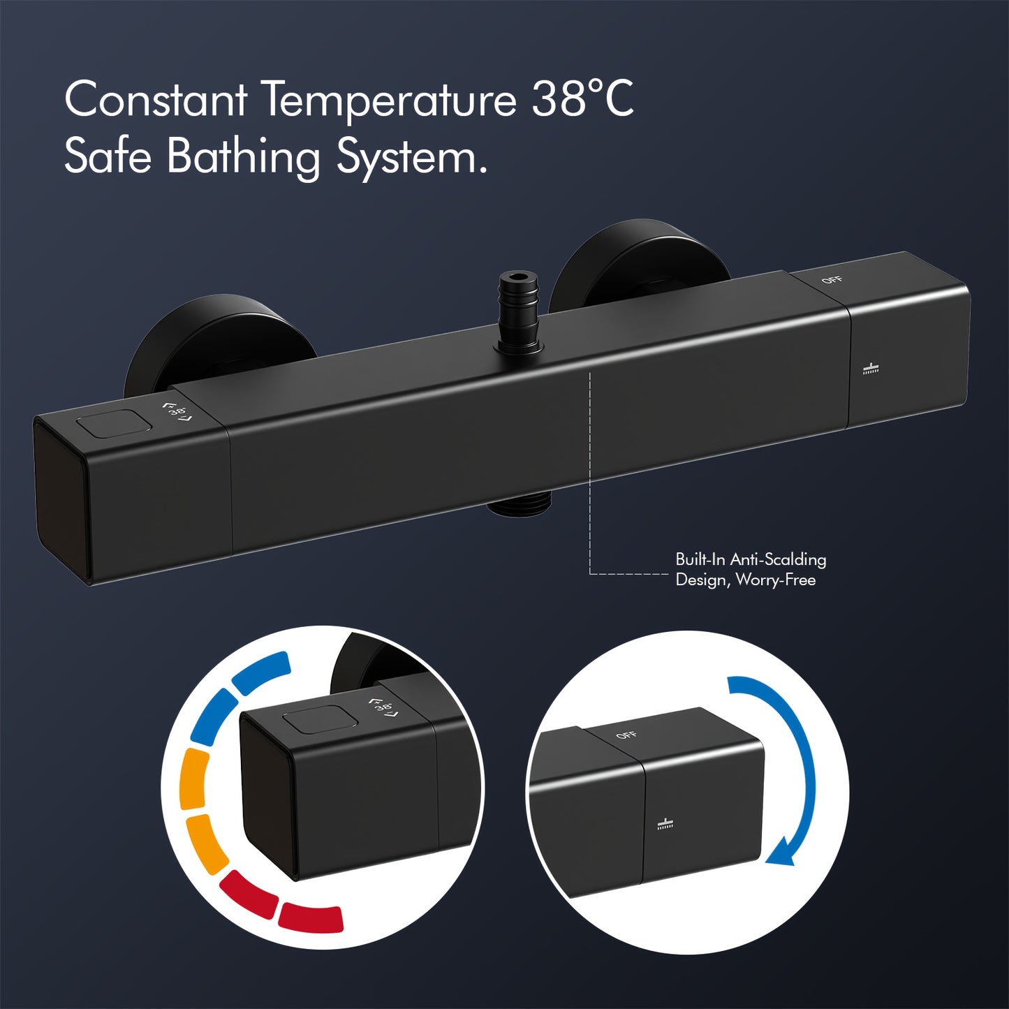 Douche Systeem – Douche Set – Thermostaatkraan – Regendouche – Handdouche – Zwart Design – 38°C Veiligheidsslot – Verstelbare Hoogte