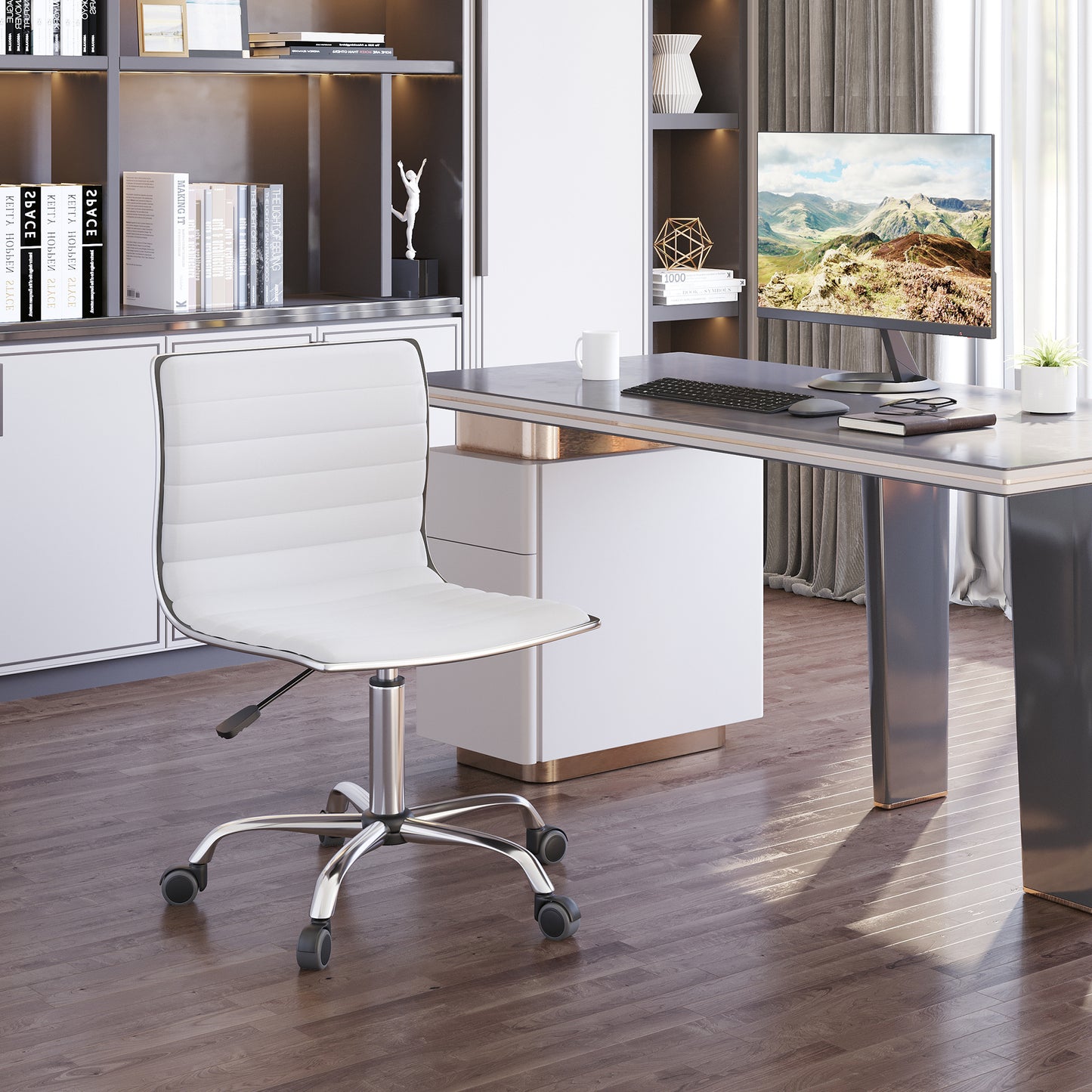 Hairdressing Chair, Salon Chair with Backrest, Height Adjustable, Steel PU, White, 48 x 52 x 78-90 cm