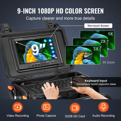Rioolcamera – Inspectiecamera – Endoscoop – Afvoercamera – Buisinspectie – 30 Meter Kabel – Zelfnivellerend – 1080P HD Scherm