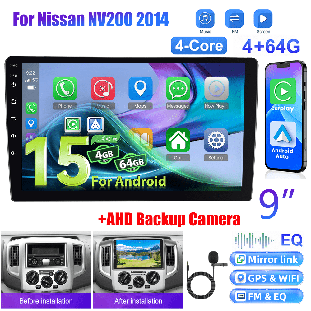 Autoradio Nissan NV200 2014 – Android Radio – Multimediaspeler – Navigatiesysteem – Inbouw Radio – Draadloos CarPlay & Android Auto – 9 Inch IPS Touchscreen – AHD Achteruitrijcamera Met Microfoon