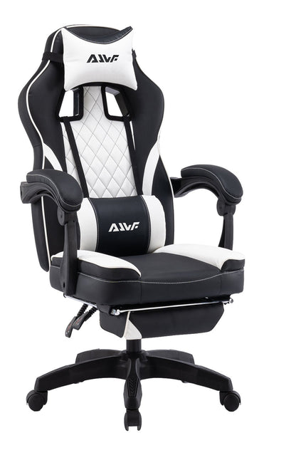 Gamingstoel – Gamestoel – Werkstoel – Bureaustoel – Computestoel – Ergonomische Lendensteun – 360° Draaibaar Zwart-Wit