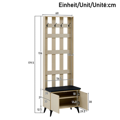 Kapstok – Wandkapstok – Halmeubel – Jashaak – Schoenenbank – Modern Houtlook – Zithoek Met Zachte Bekleding – Opbergruimte Met Dubbele Deuren