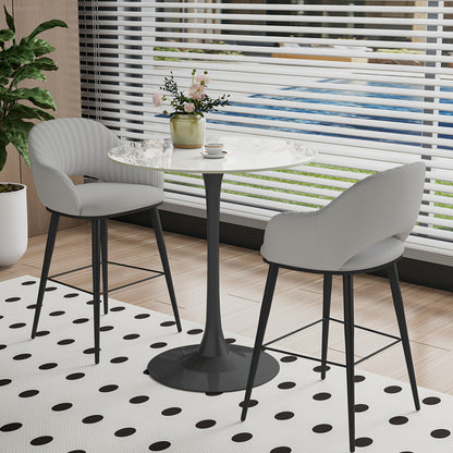 bistrotafel – bartafel – hoge tafel – rond tafel – koffietafel – ronde bartafel 100 cm hoog – marmeren tafelblad – stevige metalen voet zwart