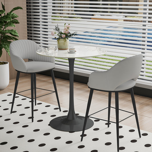 bistrotafel – bartafel – hoge tafel – rond tafel – koffietafel – ronde bartafel 100 cm hoog – marmeren tafelblad – stevige metalen voet zwart