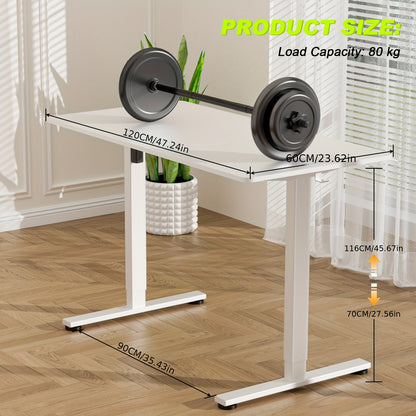 Elektrisch Verstelbaar Bureau – Zit Sta Bureau – In Hoogte Verstelbaar Bureau – Standing Desk – Bureau Met Motor – Stille Motor 45dB – Geheugenfunctie Met 3 Instellingen – Groot 60x120 cm Wit Houten Blad – 80kg Draagkracht