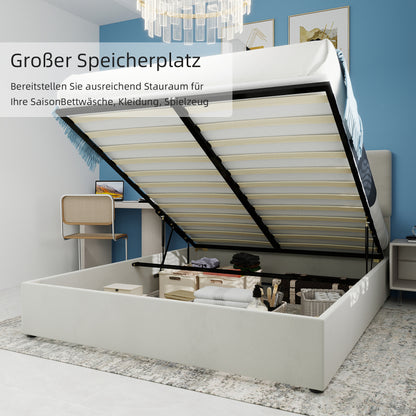 Bedbox 160x200 – Boxspring – Tweepersoonsbed – Slaapkamerbed – Boxspringbed – Gestoffeerd Bed – Zacht Hoofdbord – Opbergruimte Met Gaslift