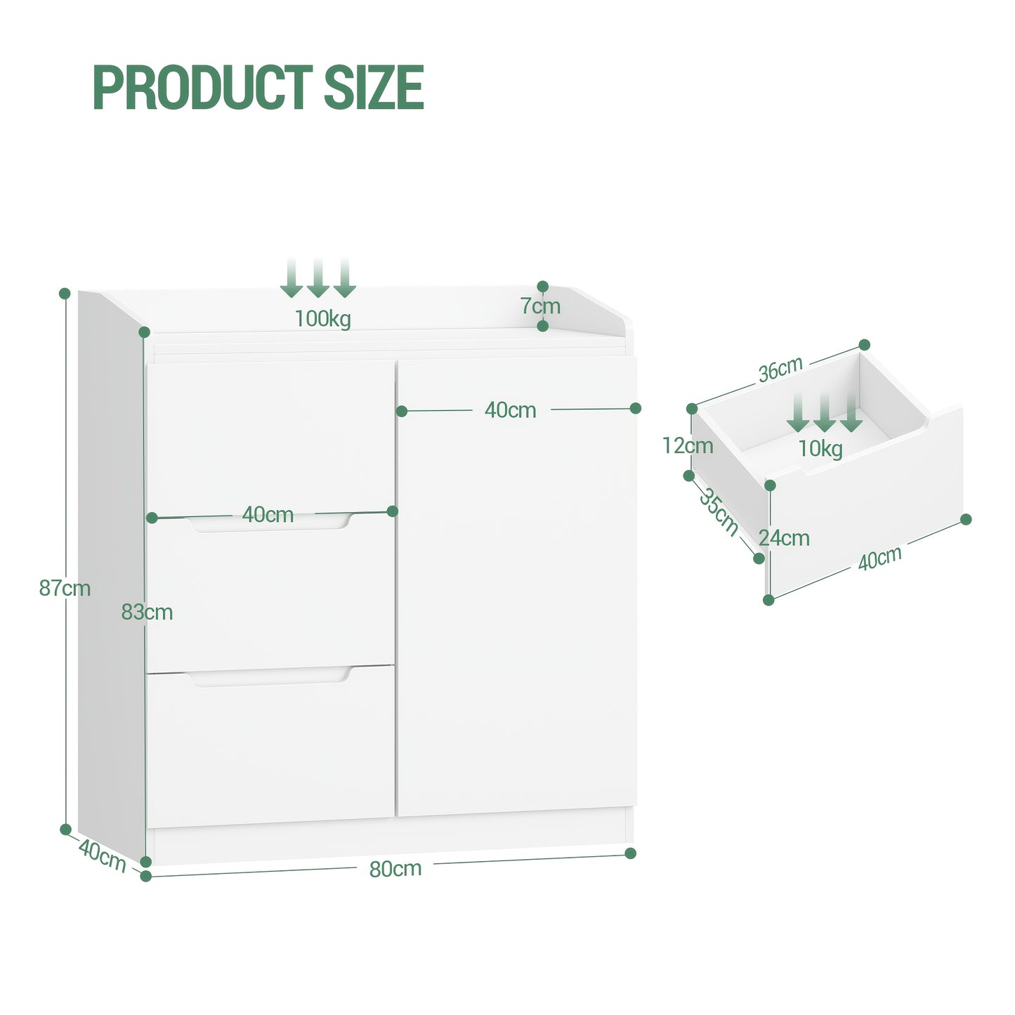 Ladekast – Ladenkast – Kommode – Opbergkast – Dressoir – Wit – 5 Lades – MDF – 40x80x87 cm – Werkblad Met Opstaande Rand – Modern Design