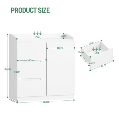 Ladekast – Ladenkast – Kommode – Opbergkast – Dressoir – Wit – 5 Lades – MDF – 40x80x87 cm – Werkblad Met Opstaande Rand – Modern Design