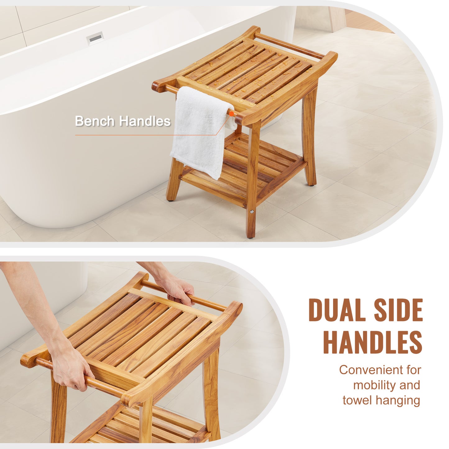 Douchebank – Douchezitje – Douchekruk – Badkamerbank – Zitbank – Massief Teak Hout – Waterbestendig Met Antislip Voeten – Draagvermogen Tot 136 Kg