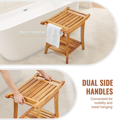 Douchebank – Douchezitje – Douchekruk – Badkamerbank – Zitbank – Massief Teak Hout – Waterbestendig Met Antislip Voeten – Draagvermogen Tot 136 Kg
