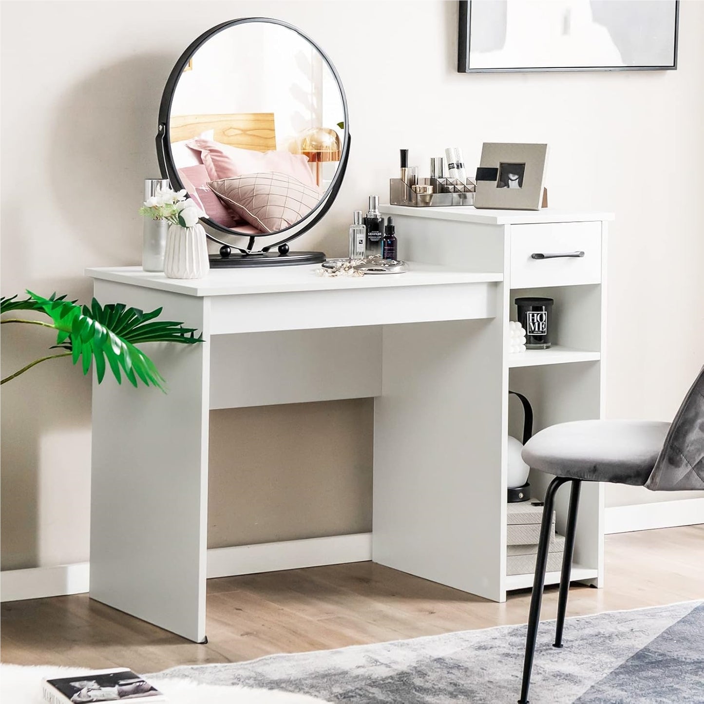 Bureau – Computertafel – Werkplek – Studietafel – Bureau met Lade – Modern Wit Design – Stevig MDF – 90 kg Draagvermogen