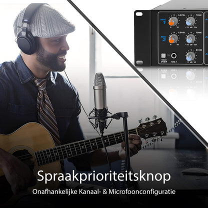 8-Kanaals Bluetooth Versterker – Draadloze Audio Versterker – Multi-Zone Mixer – Home Stereo Receiver – PA Versterker – 4000 Watt Vermogen – Voice Priority Functie