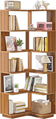 Boekenkast - Hoek Boekenkast met 6 Planken - Industrieel Grote Hoekplank - Spaanplaat - Bruin - 60 x 60 x 165 cm
