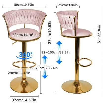 Barstoel – Barkruk – Barstoel Kruk – Keukenstoel – Barkrukken Set Van 2 – Velvet Bekleding – Verstelbare Zithoogte – Gouden Metalen Poot – Stapelbaar En Duurzaam