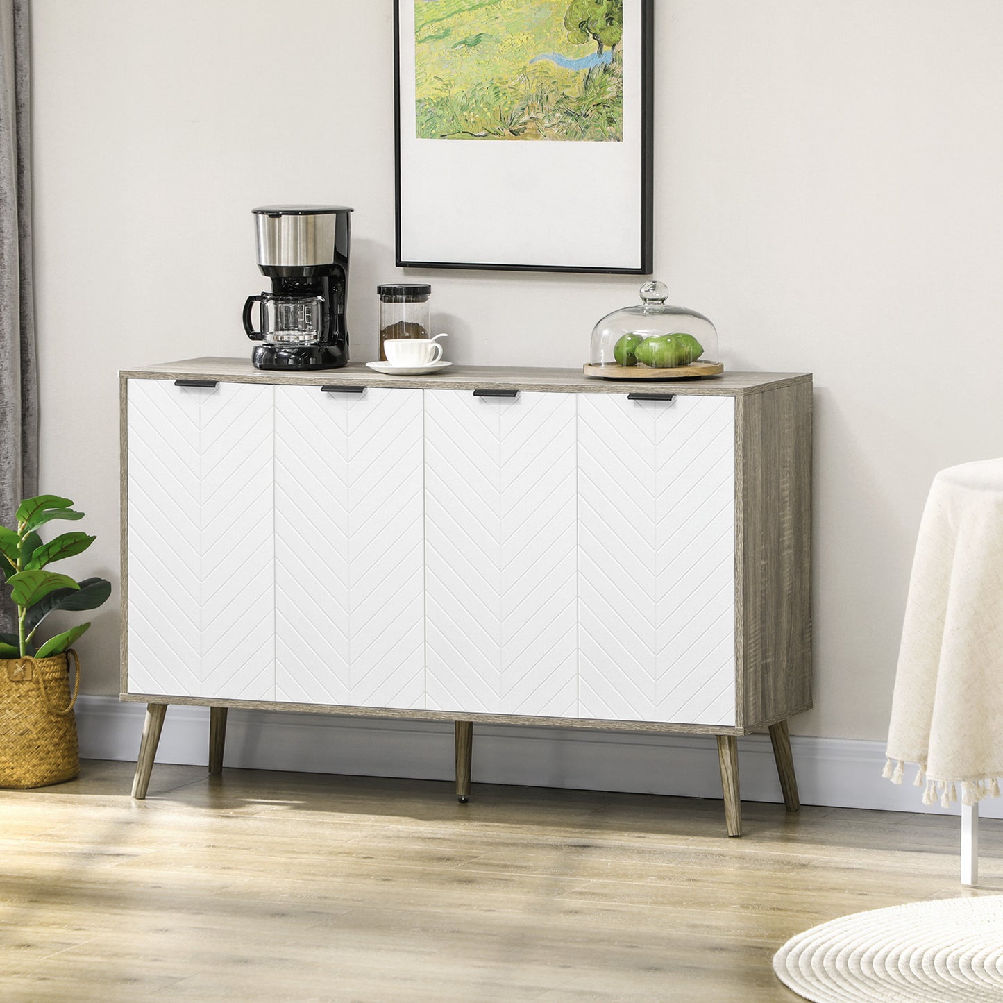 Dressoir – Opbergkast – Buffetkast – Ladekast – Kast – Laagstaand – Melaminehout – 120x35x77,4 cm – Chevron Deuren – Verstelbare Planken