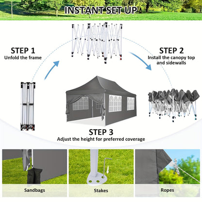 Partytent – Paviljoen – Feesttent – Tuintent – Easy Up – 3x6 Meter – 6 Zijwanden – Waterdicht – Inclusief Zandzakken