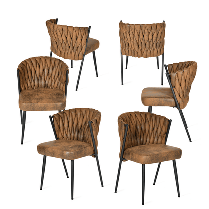 Retro Eetkamerstoelen – Vintage Stoelen – Armleunstoel – Lounge Stoel – Zithoek Stoelen – Set van 6 Bruin – Metalen Frame – 9 cm Dikke Suède Zitkussens