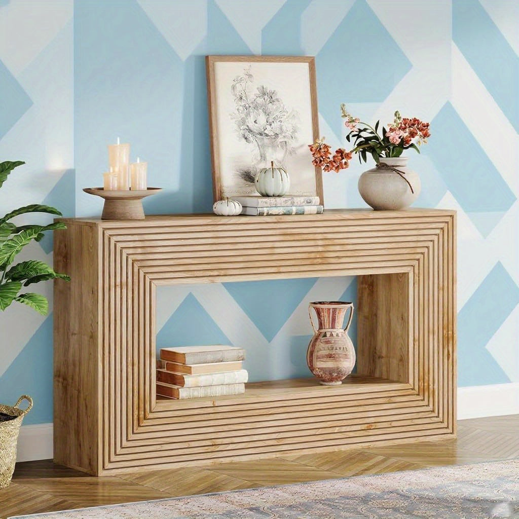 Rustieke Sidetable – Smalle Haltafel – Landelijke Tafel – Opbergtafel – Bijzettafel – Massief Houten Constructie – Ruimtebesparend Ontwerp – 2 Opbergvakken – Eenvoudige Montage