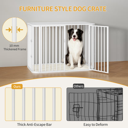Hondenbank – Hondenmeubel – Hondenbank Met Kussen – Hondenbed – Hondenbank Voor Grote Honden – Wit – Stevig Houten Frame – Meerdere Opbergdeuren
