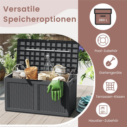 Opbergkist Buiten – Tuinbox – Opbergbox – Opbergkist Balkon – Opbergbank – 380 Liter – Weerbestendig Met Wieltjes