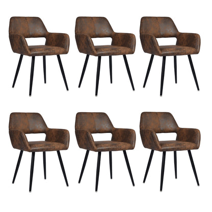 Eetkamerstoel – Stoel Met Armleuning – Designstoel – Keukenstoel – Scandinavische Stoel – Comfortabel Gestoffeerd – Metaal Met Houten Poten – Bruin – 56x56x78 cm