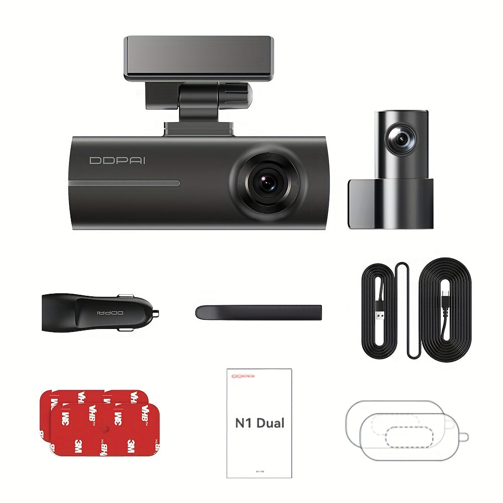 DDPAI Dash Cam N1 Dual Front & Rear Recording NightVIS Dash Cam Recorder Car DVR App Control Dashboard Camera Parking Mode Hardwire Kit 64GB Memory Card, Wireless Dash Camera for Cars, Road Trip Camera, Vehicle Security, Mode