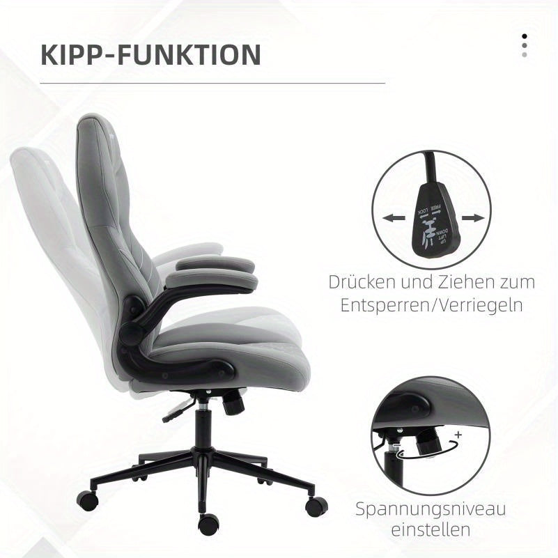 Bureaustoel – Ergonomische Stoel – Office Chair – Gamingstoel – Draaistoel – Verstelbare Armleuningen – Lendensteun – PU Bekleding – Robuust Vijfwiel Onderstel – Grijs Modern Design