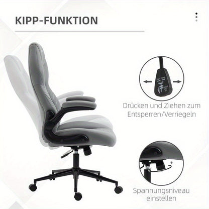 Bureaustoel – Ergonomische Stoel – Office Chair – Gamingstoel – Draaistoel – Verstelbare Armleuningen – Lendensteun – PU Bekleding – Robuust Vijfwiel Onderstel – Grijs Modern Design
