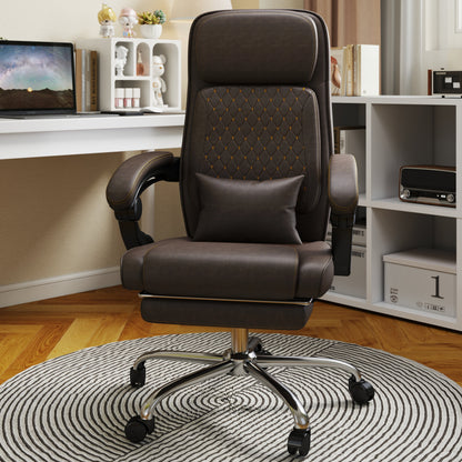 Bureaustoel – Bureaustoelen – Gamestoel – Office Chair – Computerstoel – Ergonomisch Design – Verstelbare Zithoogte – Met Voetensteun – PU Leren Bekleding – Met Metalen Frame – Bruin