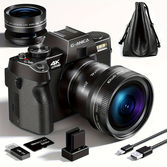 4K Camera – Vlogcamera – Compacte Fotocamera – Digitale Camera – Reiscamera – 48MP Beeldkwaliteit – 180° Kantelbaar OLED Scherm – 16x Digitale Zoom – 2 Batterijen & 32GB SD-Kaart
