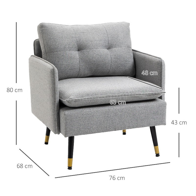 Fauteuil – Loungefauteuil – Accentstoel – Leunstoel – Zetel – Stevig Stalen Frame – Comfortabele Linnen-achtige Bekleding