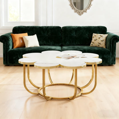 Salontafel – Koffietafel – Tafel – Woonkamertafel – Bijzettafel – Modern Faux Marmer – Metalen Frame – 100 cm Diameter – Ruimtebesparend Design