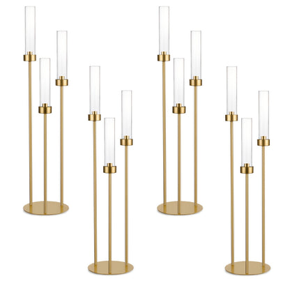 Gouden Kandelaar – Kaarshouder – Kaarsenstandaard – Tafeldecoratie – Centerpiece – 4 Stuks – Acryl Met 3 Armen – Stijlvol Sfeervol Design