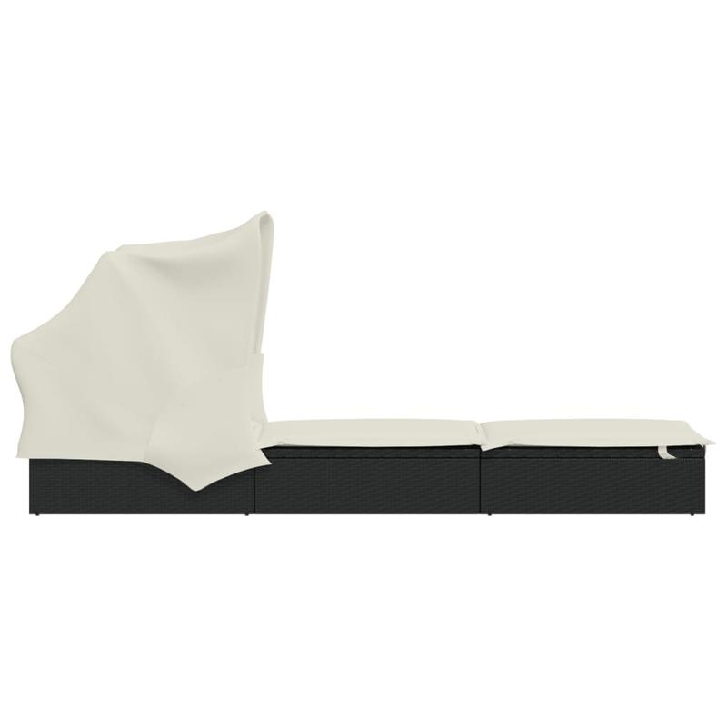 Ligstoel – Ligbed – Zonnebed – Relaxstoel – Ligbank – Zwart – Inklapbaar Zonnescherm – Weerbestendig Poly Rattan – 213x63x97 cm