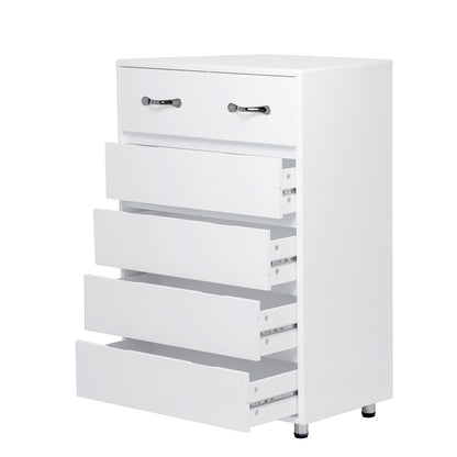 6-Drawer White Modern Minimalist Side Table with Black-Tipped Latches - Heavy-Duty Non-Wood, Easy Assembly, Compact Multi-Drawer Organizer for Bedroom,, Office - Durable White Furniture