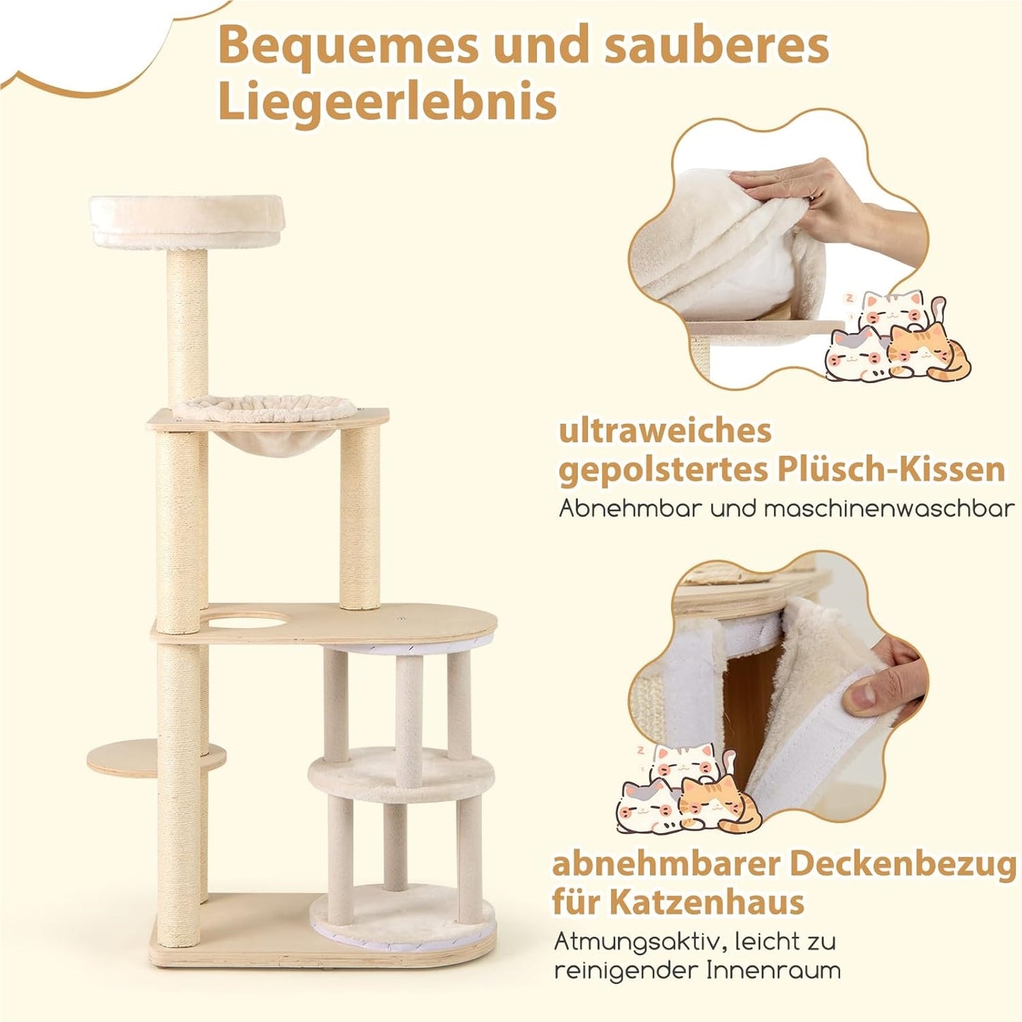 Krabpaal Kat – Klimboom Kattenmeubel – Speelboom Kat – Krabton – Kattenhuis – 151 cm Hoog – Natuurlijk Houten Sisal Krabpost