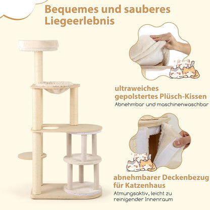 Krabpaal Kat – Klimboom Kattenmeubel – Speelboom Kat – Krabton – Kattenhuis – 151 cm Hoog – Natuurlijk Houten Sisal Krabpost