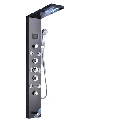 doucheset – douchepaneel – shower panel – regendouche – handdouche – 6 functies – roestvrij staal mat zwart – massagestralen en watervalstraal