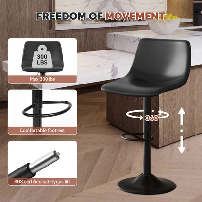 Barkrukken – Barkruk – Barstoelen – Keukenkruk – Barstoeltje – Zwarte Barkrukken Set Van 2 – Verstelbare Zithoogte – 360° Draaibaar Met Kunstleren Zitting