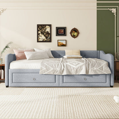 Slaapbank – Sofa Bed – Bedbank – Uitschuifbed – Bedbank met Lade – Grijze Linnenstof – Ruimtebesparend Ontwerp – Met 2 Opberglades
