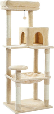 Luxe Kattenboom met Krabpaal - Kattenspeeltoestel - Kattenaccessoires - Huisdierspeelgoed - Groot - 45x55x143cm - Hout - 12,3kg - Beige