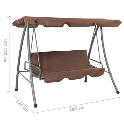 Hangstoel – Schommelstoel – Hangbank – Hangstoel Met Frame – Buitenschommel – Gepoedercoat Staal – Verstelbaar Zonnedak – Extra Brede Zitplaats 192x118 cm – Weerbestendig Bruin Polyester – Omvormbaar Tot Bed