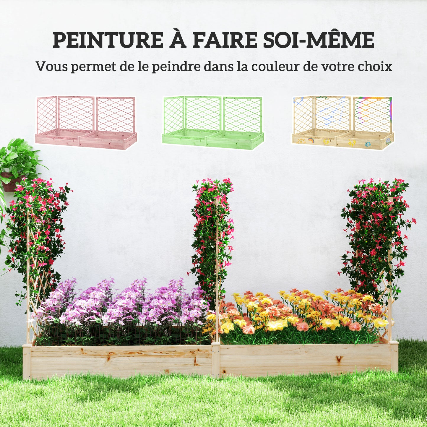 Bloembak – Plantenbak – Tuinbak – Plantenbak Met Klimrek – Bloembak Hout – Verhoogd Tuinbed – Natuurlijk Gelakt Dennenhout – 222x114x109 cm