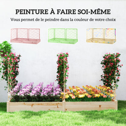 Bloembak – Plantenbak – Tuinbak – Plantenbak Met Klimrek – Bloembak Hout – Verhoogd Tuinbed – Natuurlijk Gelakt Dennenhout – 222x114x109 cm