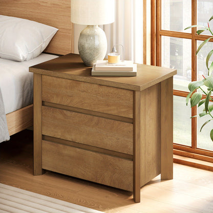 Rustieke Nachtkast – Bedside Table – Nachtkastje – Opbergkastje – Slaapkamerkast – 3 Lades – Duurzaam Geëngineerd Hout – Compact Ontwerp 68,5 cm