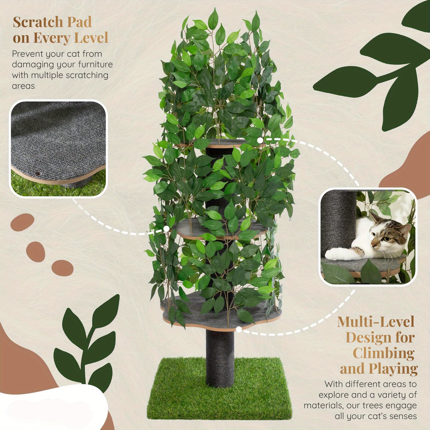 Krabpaal – Kattenboom – Kattenhuis – Kattentoren – Krabmeubel – Multi-level Design – Duurzaam Vezelplaat – Natuurinspiratie Groen